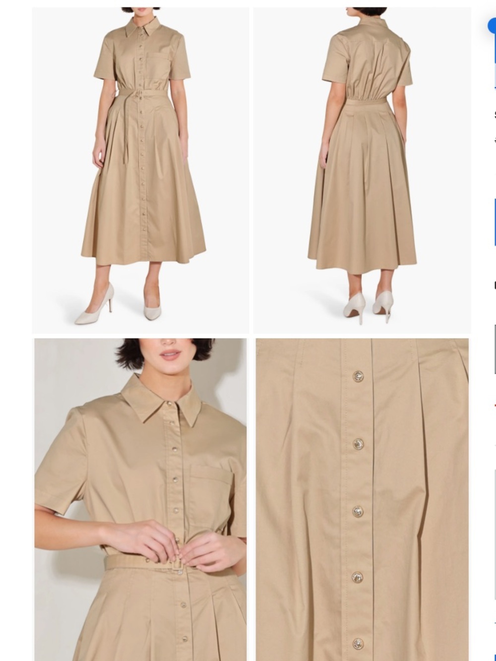 Cotton Poplin Belted Midi Shirt Dress in Tan - Picture 2 of 7